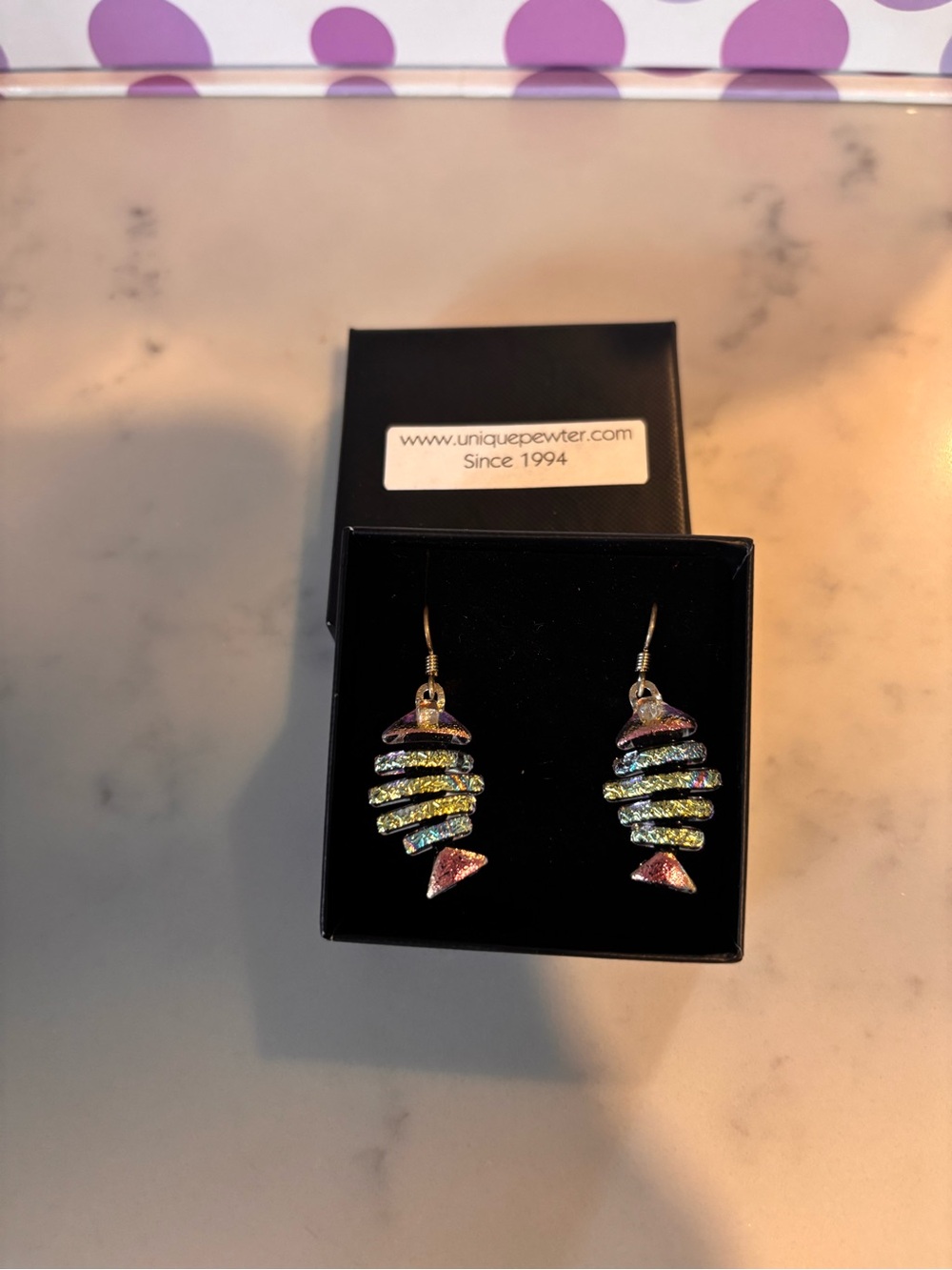 Handcrafted Artisan Dichroic Glass Bonefish Dangle Earrings